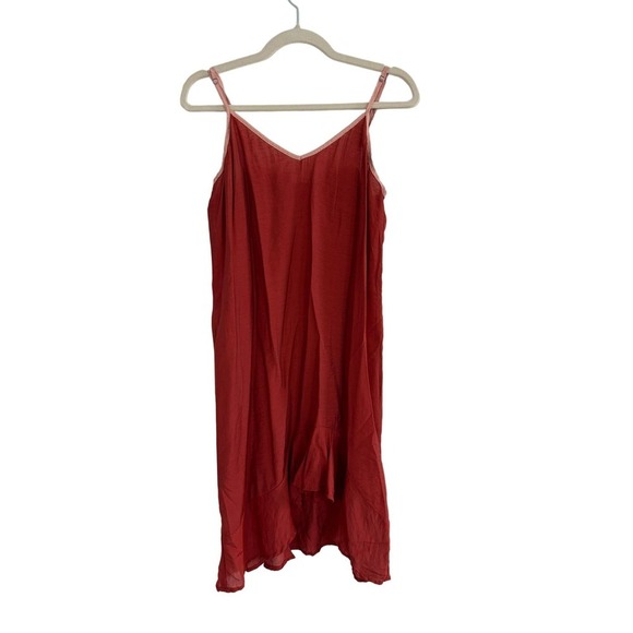 LACA USA Burnt Orange Slip Dress Ruffle Hem Size Small Y2K Babydoll Lagenlook - Picture 1 of 5